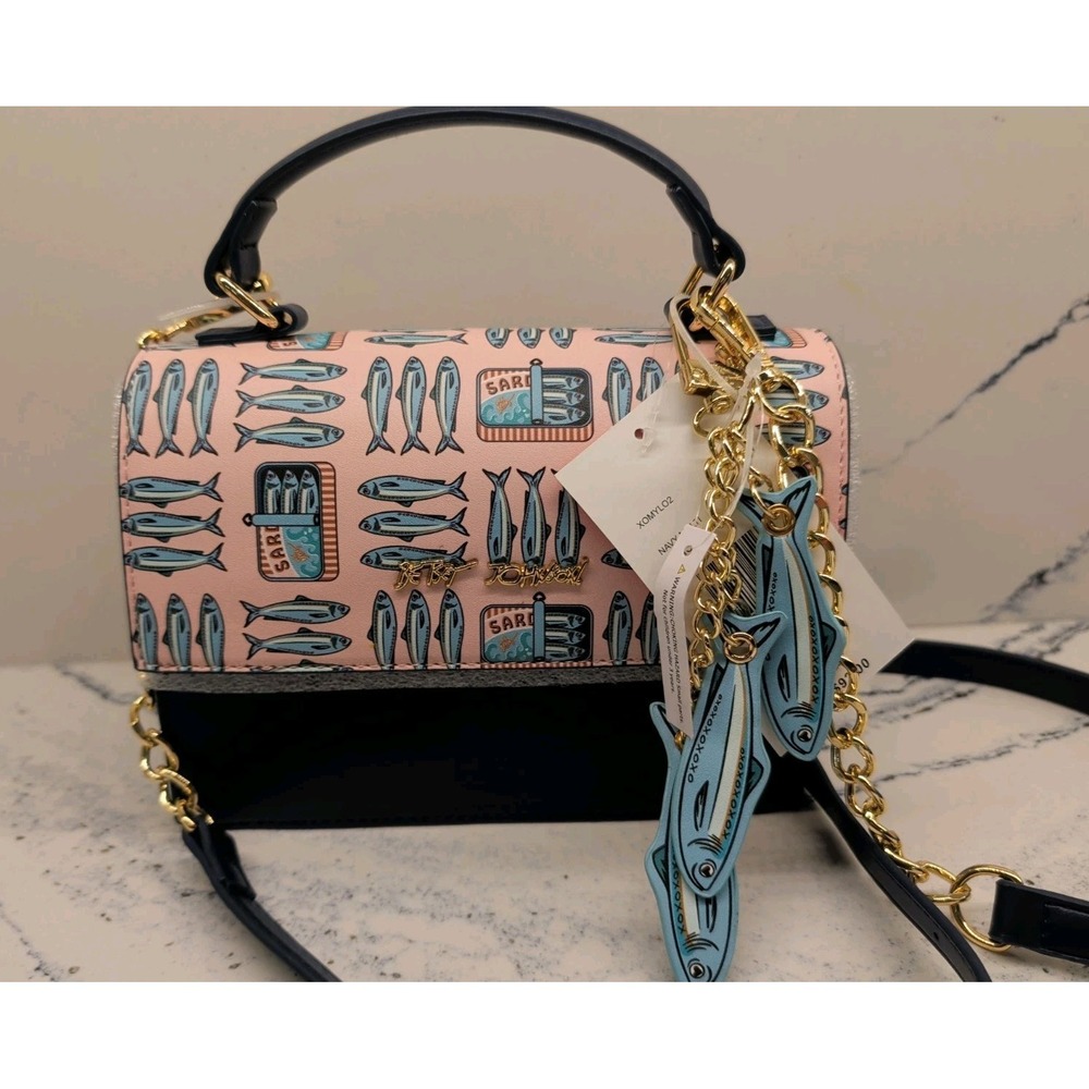 Betsey Johnson Sardine Navy Pink Leather Crossbody Top Handle Purse NWT